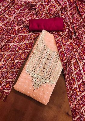 Peach Woven Poly Blend Kurta Set