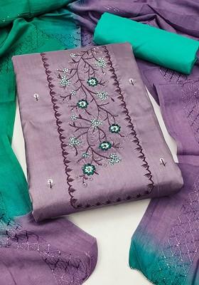 Purple Embroidered Poly Blend Kurta Set