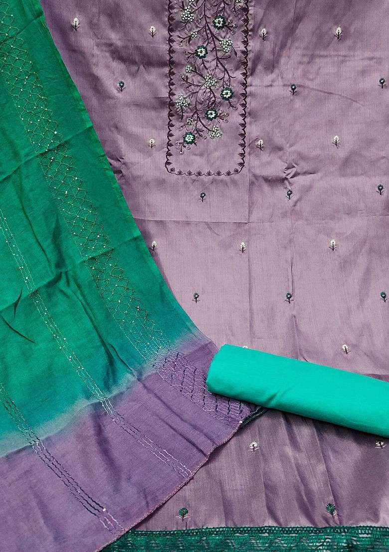 Purple Embroidered Blended Straight Kurta Set - Indya