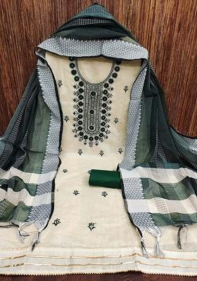 Beige Embroidered Poly Blend Kurta Set