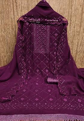 Purple Embroidered Poly Blend Kurta Set