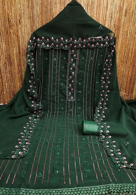Green Embroidered Blended Punjabi Suit
