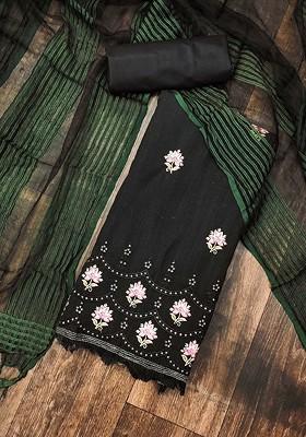 Black Embroidered Poly Blend Kurta Set