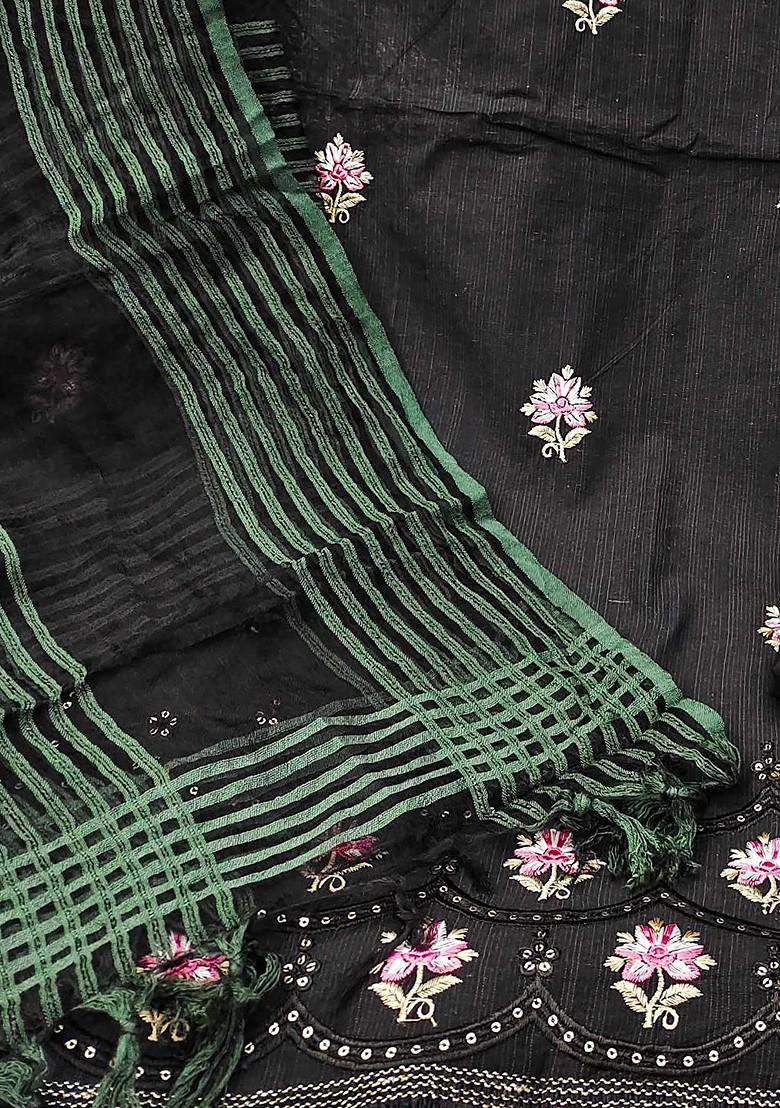 Black Embroidered Poly Blend Kurta Set - Indya