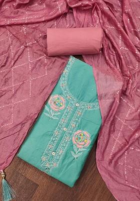 Sea Green Embellished Poly Blend Kurta Set