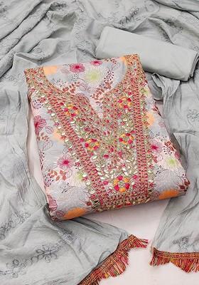 Grey Embroidered Poly Blend Kurta Set