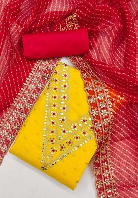 Yellow Embellished Poly Blend Kurta Set