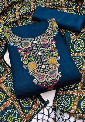 Teal Solid Pure Silk Kurta Set