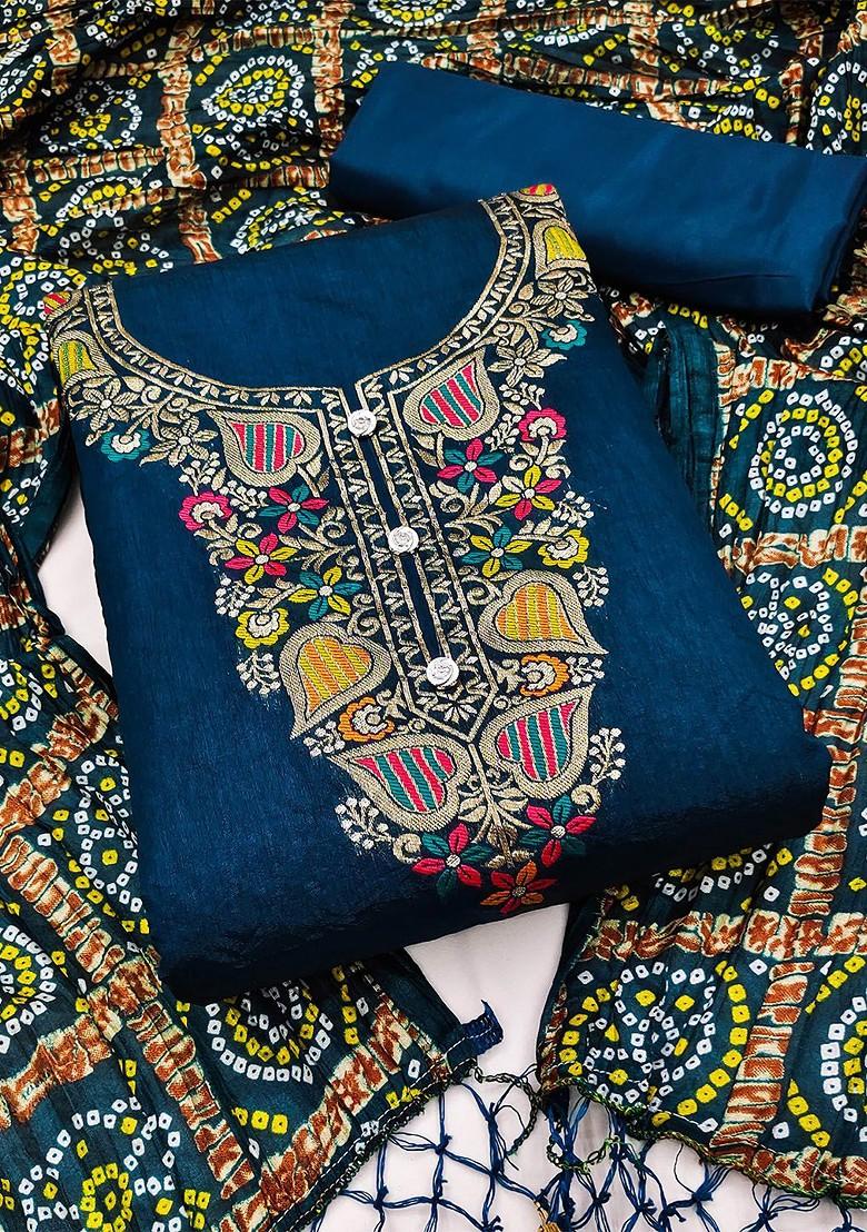 Teal Solid Pure Silk Kurta Set