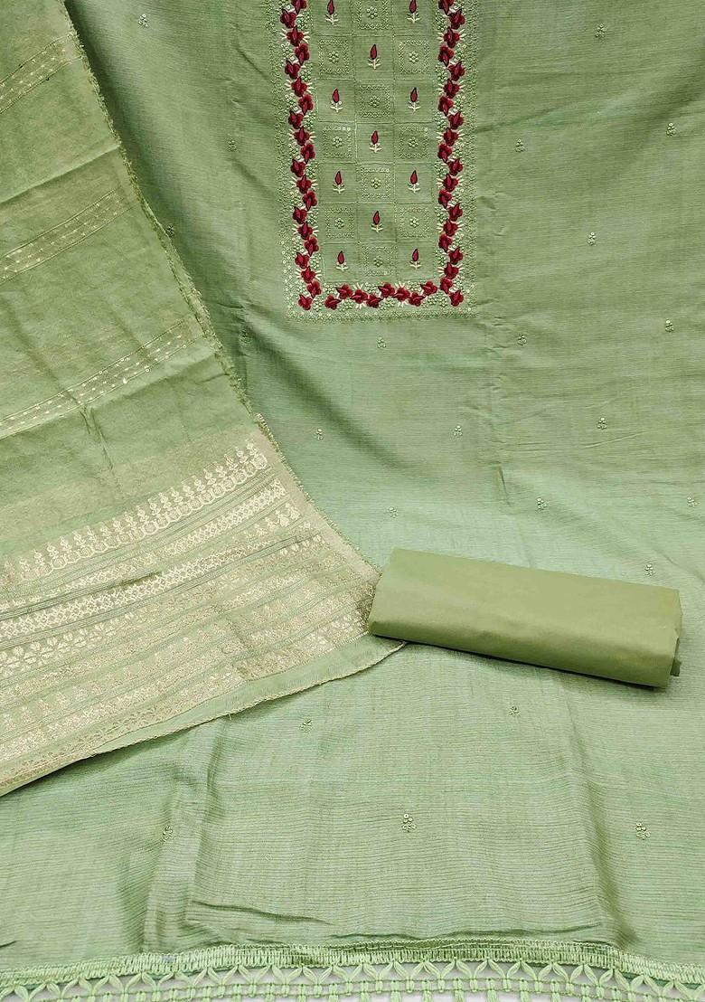 Green Embroidered Pure Cotton Kurta Set - Indya
