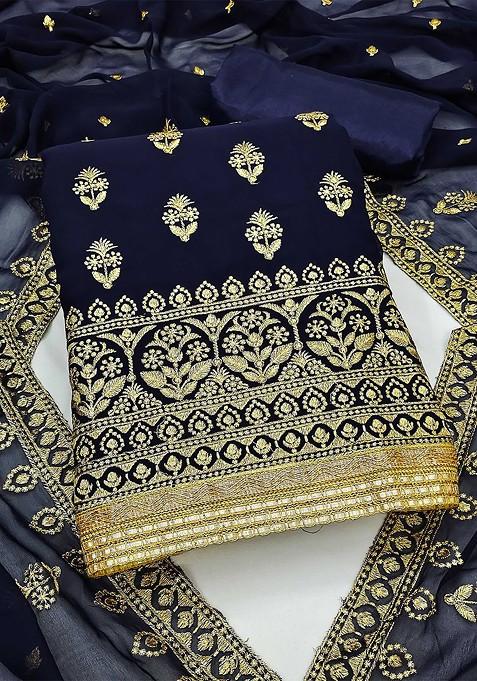 Navy Blue Embroidered Silk Georgette Kurta Set