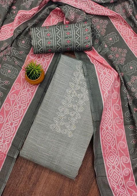 Grey Floral Print Poly Blend Kurta Set