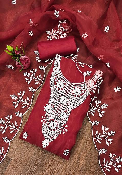 Red Embroidered Organza Kurta Set