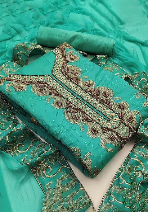 Sea Green Embellished Chanderi Kurta Set