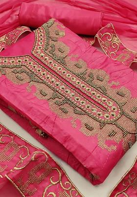 Pink Embellished Poly Blend Kurta Set