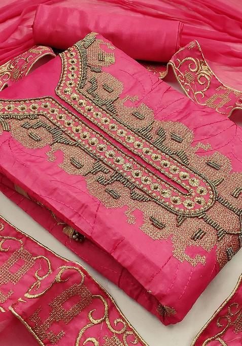 Pink Embellished Poly Blend Kurta Set