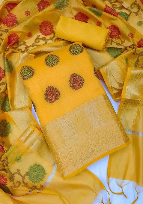 Yellow Woven Poly Blend Kurta Set