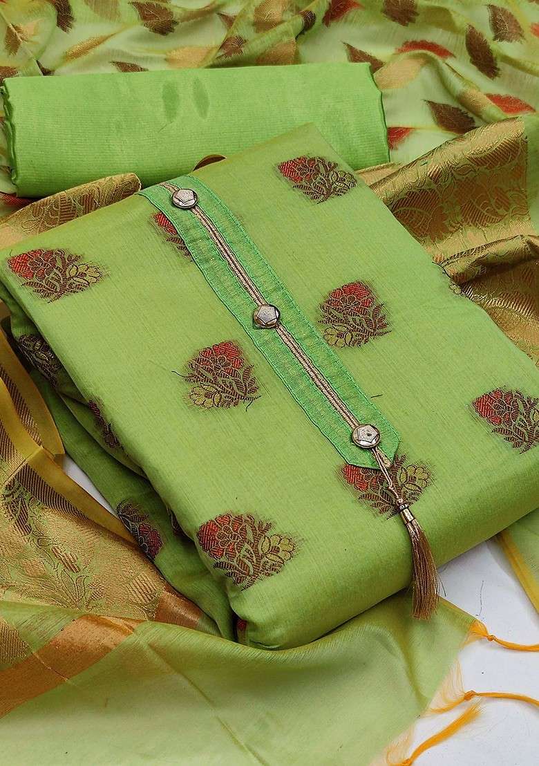 Green Jacquard Blended Straight Kurta Set - Indya
