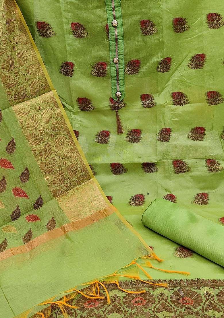 Green Jacquard Blended Straight Kurta Set - Indya