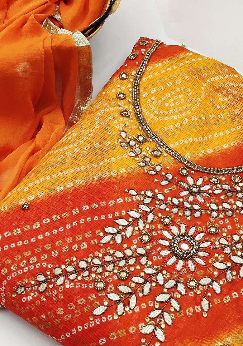 Red Bandhani Blended Straight Kurta Set - Indya