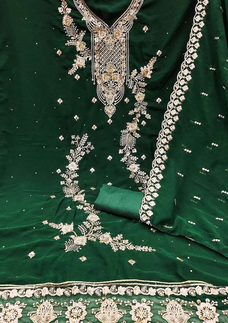 Green Embroidered Poly Blend Kurta Set - Indya