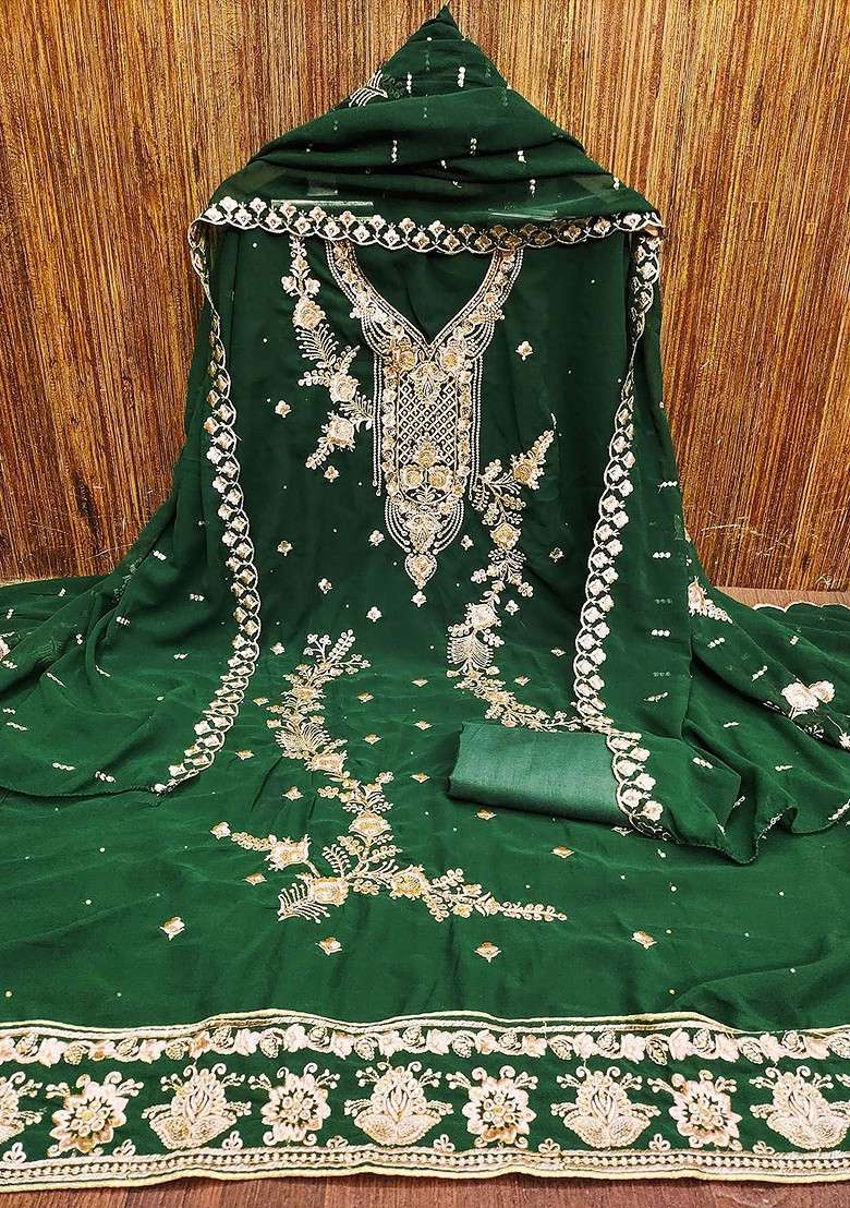 Green Embroidered Poly Blend Kurta Set - Indya