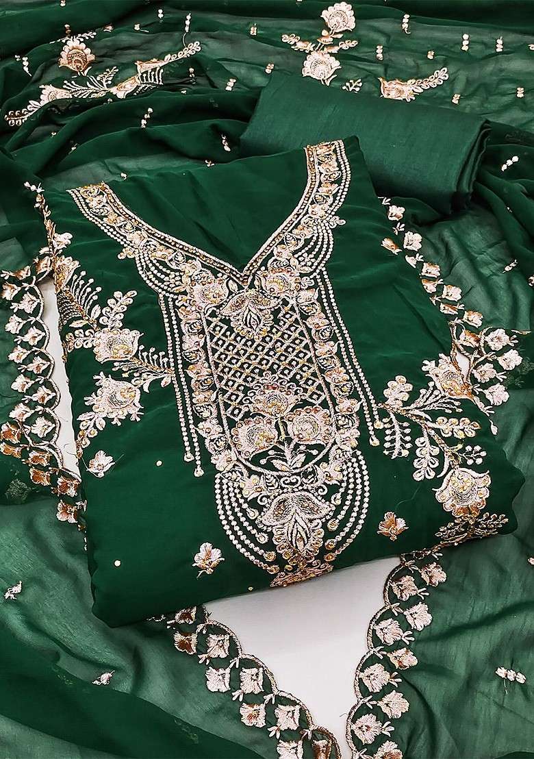 Green Embroidered Poly Blend Kurta Set - Indya