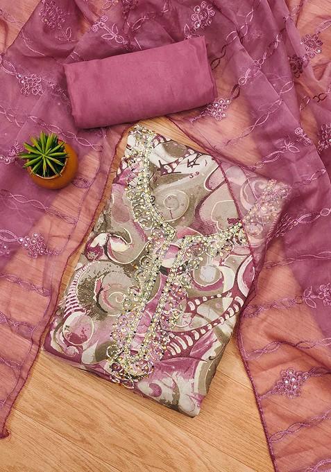 Pink Embellished Poly Blend Kurta Set