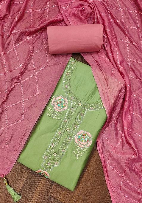 Lime Green Embellished Poly Blend Kurta Set