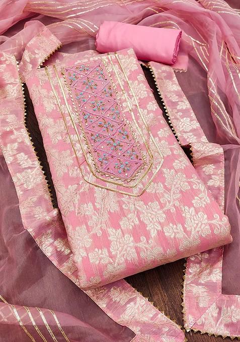 Pink Woven Poly Blend Kurta Set