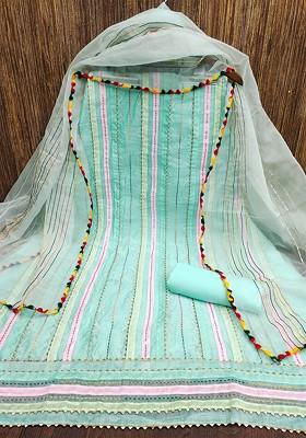 Sea Green Embroidered Poly Blend Kurta Set