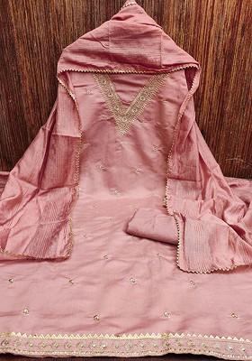 Pink Embroidered Poly Blend Kurta Set