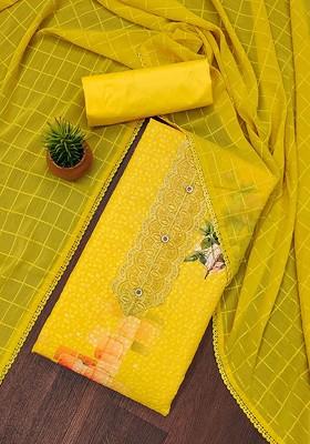 Yellow Embellished Poly Blend Kurta Set
