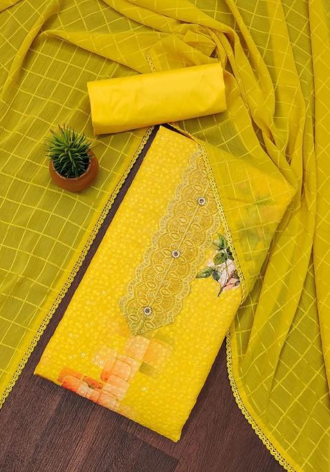 Yellow Embellished Poly Blend Kurta Set