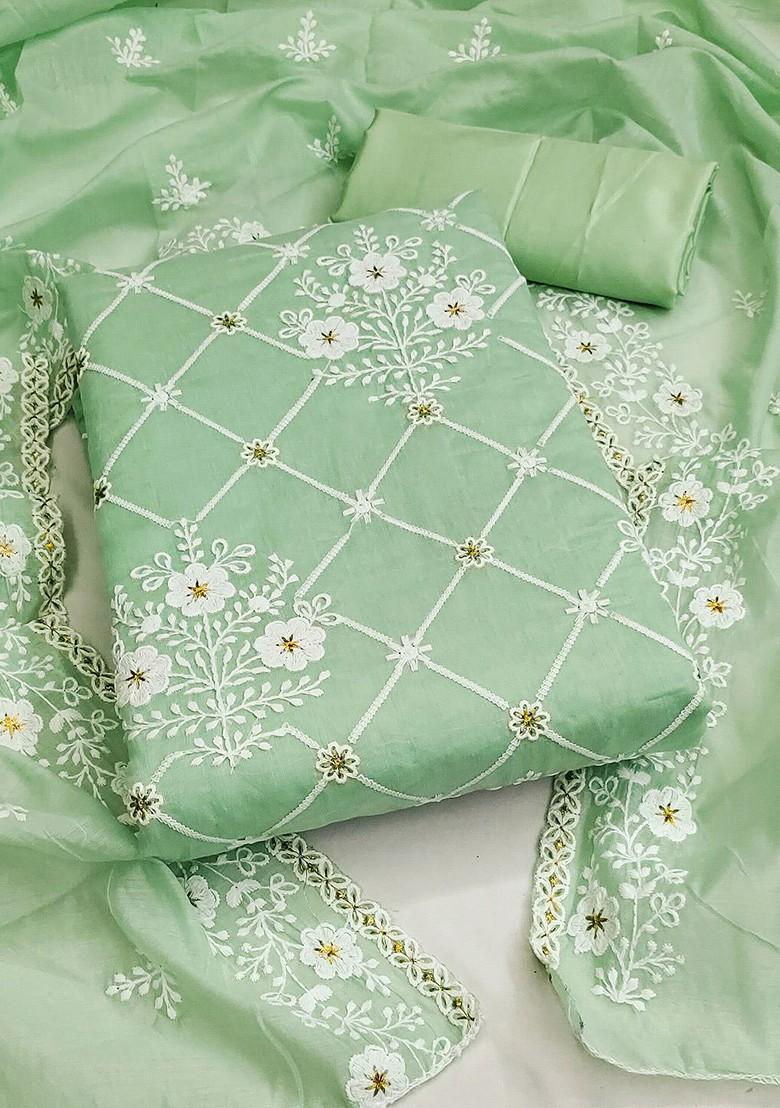 Green Embroidered Poly Blend Kurta Set - Indya