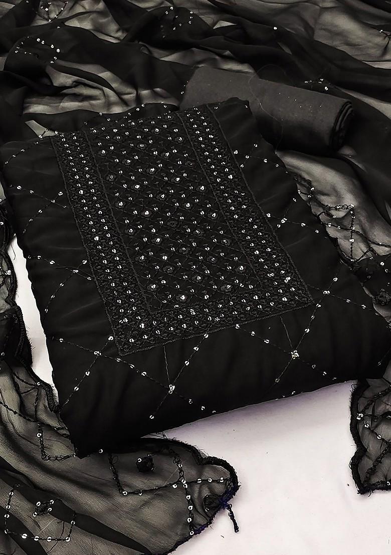 Black Embroidered Poly Blend Kurta Set - Indya