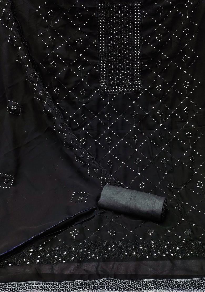 Black Embroidered Poly Blend Kurta Set - Indya