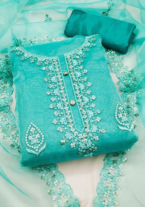 Sea Green Embroidered Organza Kurta Set