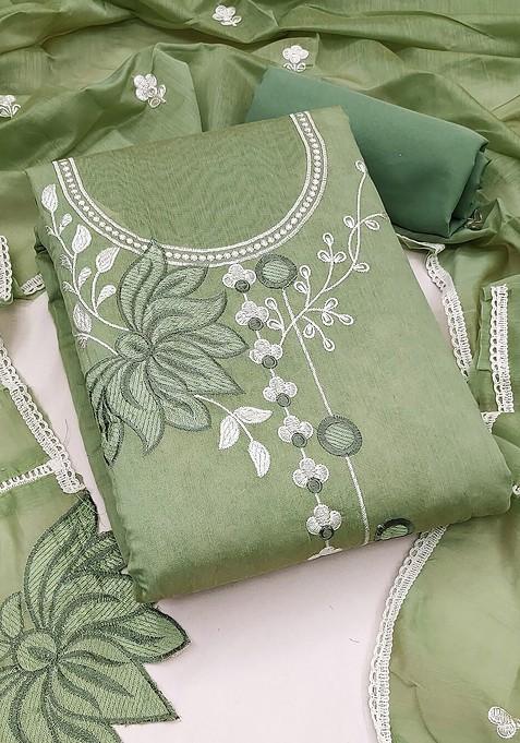 Lime Green Embroidered Poly Blend Kurta Set