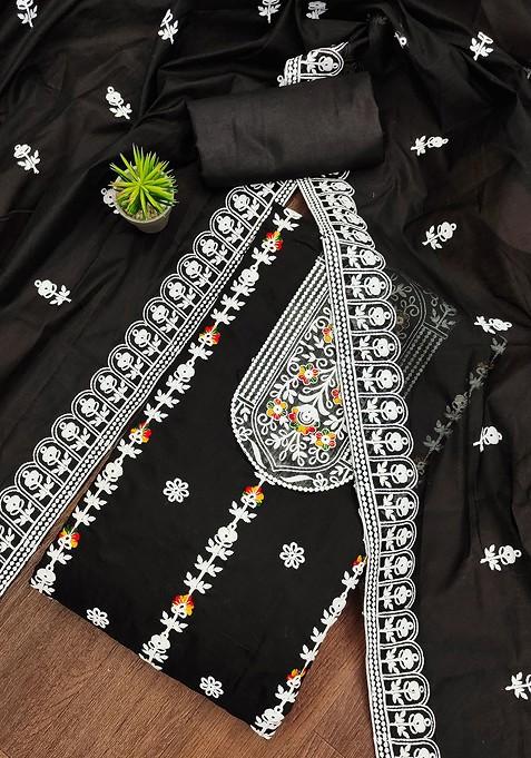 Black Embroidered Poly Blend Kurta Set