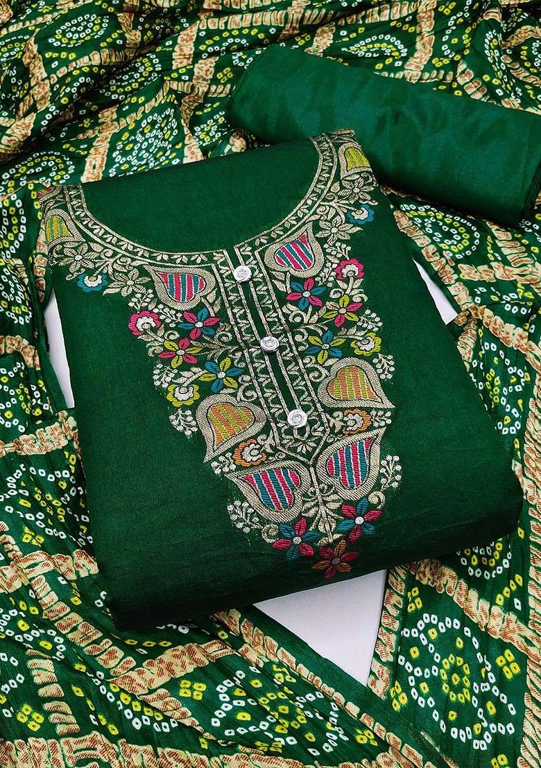Green Printed Blended Straight Kurta Set - Indya