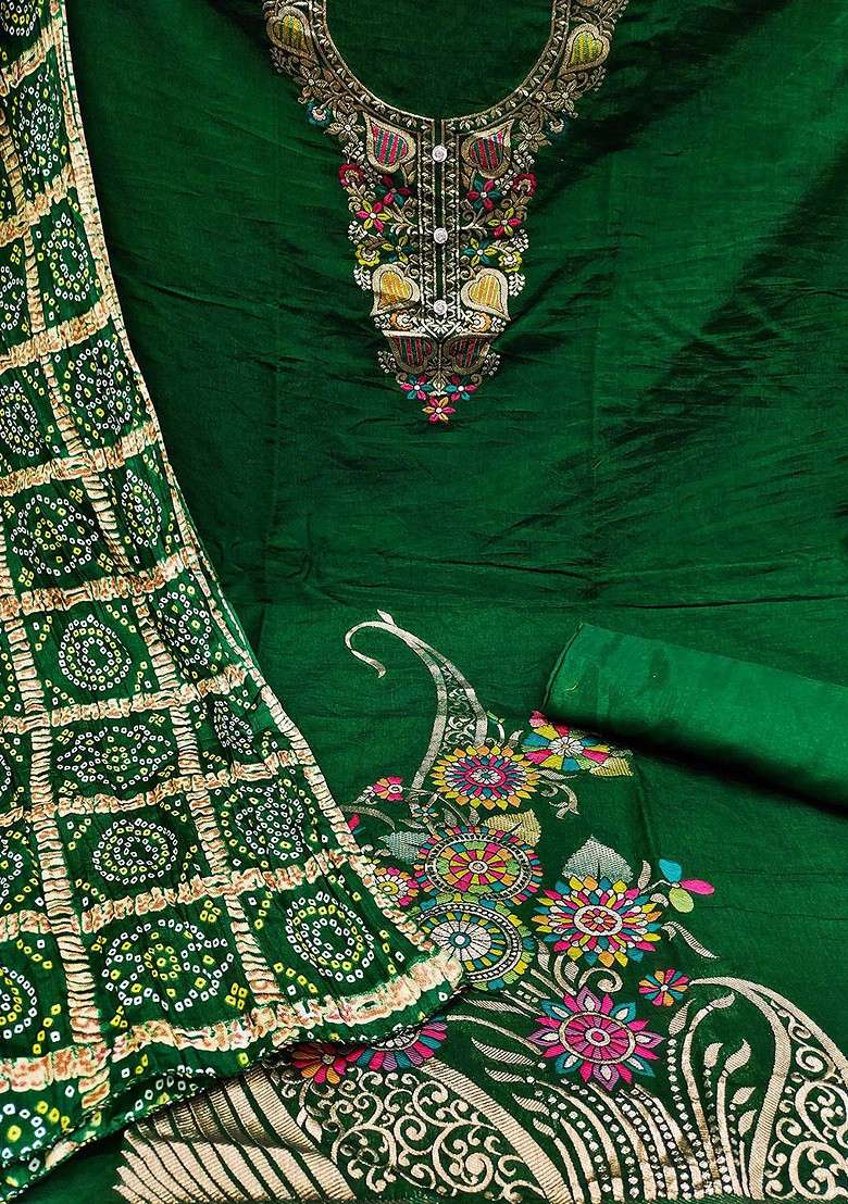 Green Printed Blended Straight Kurta Set - Indya