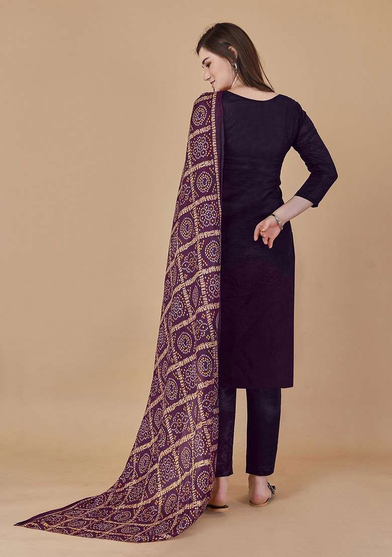 Purple Embroidered Blended Straight Kurta Set - Indya