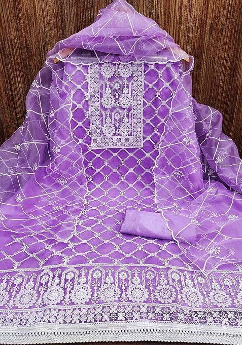 Purple Embroidered Poly Blend Kurta Set