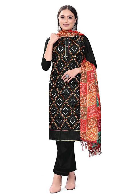 Black Embroidered Poly Blend Kurta Set