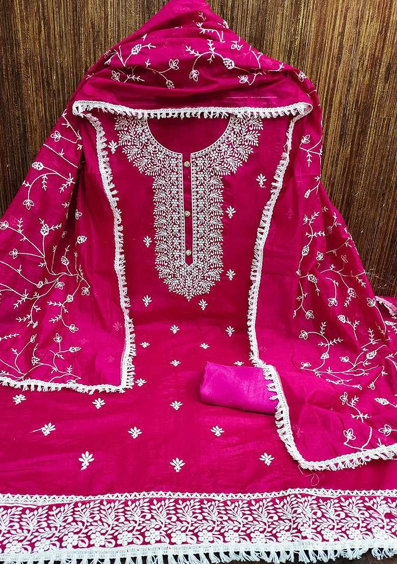 Pink Chikankari Blended Punjabi Suit - Indya