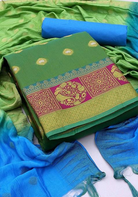 Green Woven Banarasi Silk Kurta Set