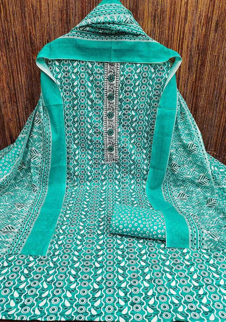 Sea Green Printed Pure Cotton Kurta Set - Indya