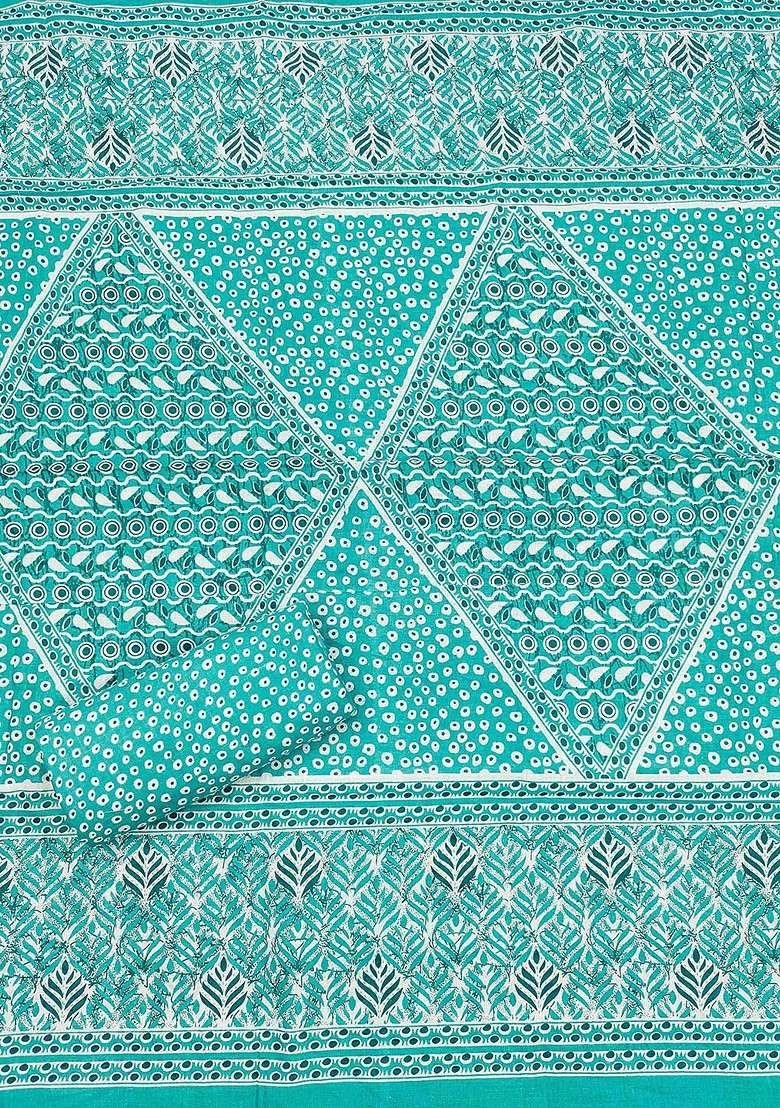 Sea Green Printed Pure Cotton Kurta Set - Indya