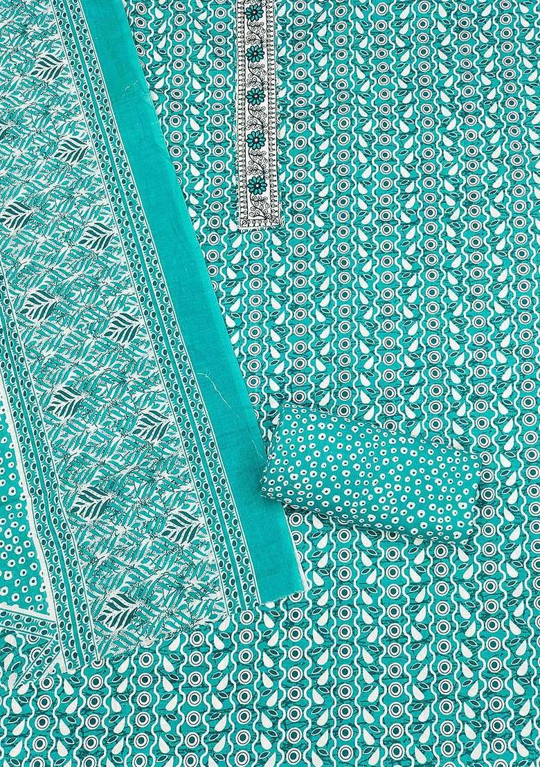 Sea Green Printed Pure Cotton Kurta Set - Indya